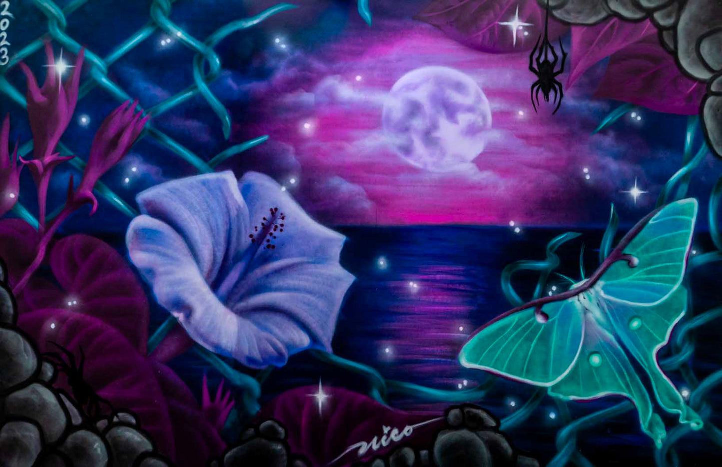 'Full Moon Moth Bloom '-Nico-2023|Mural Maze Canvas Print image 1