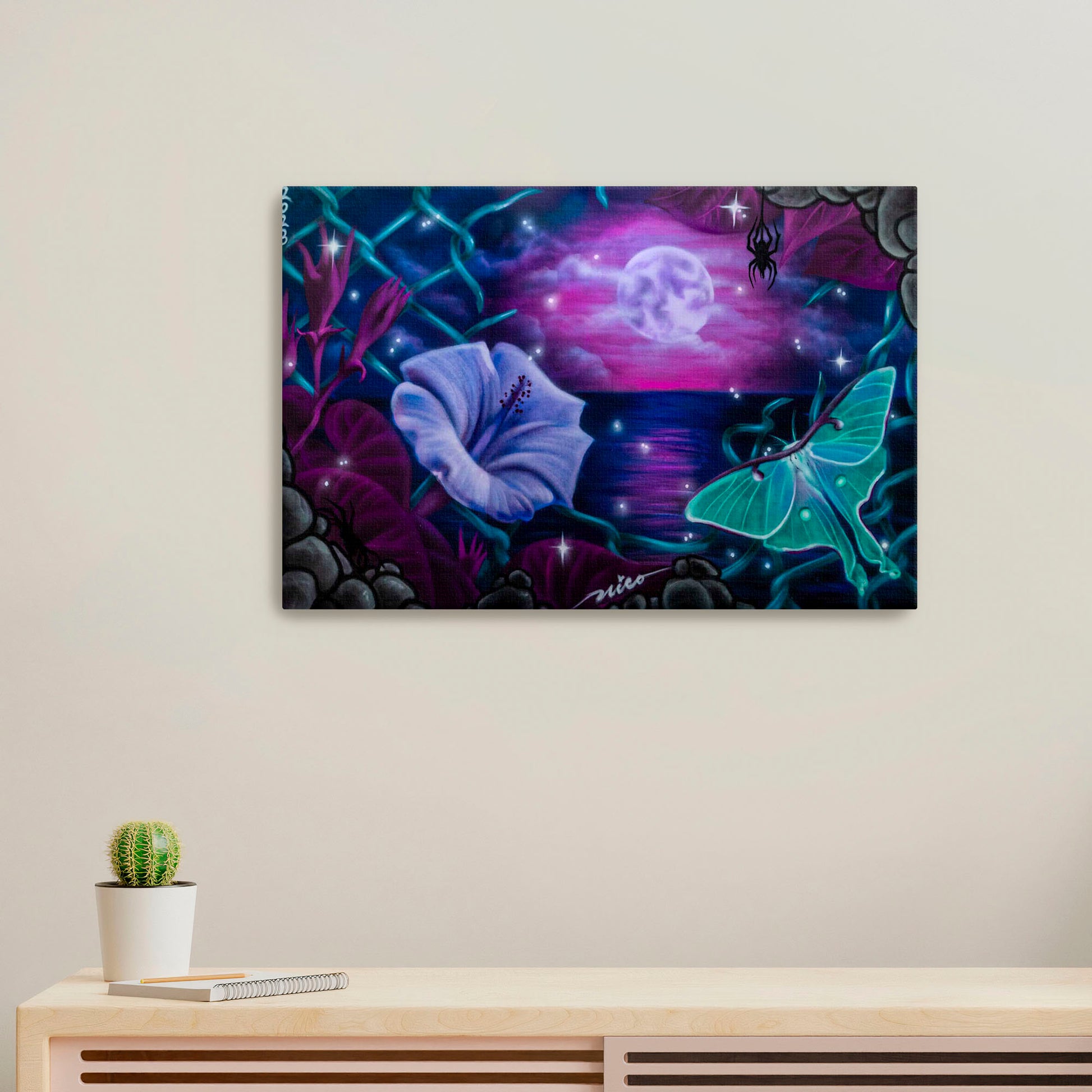 'Full Moon Moth Bloom '-Nico-2023|Mural Maze Canvas Print image 0