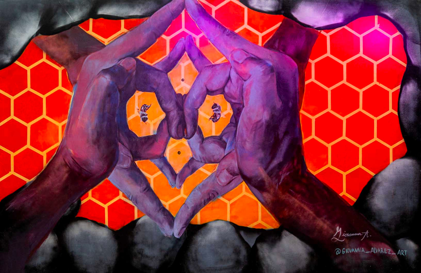 'Hands Hive'-Giovanna Alvarez-2019 | Mural Maze Canvas Print image 1