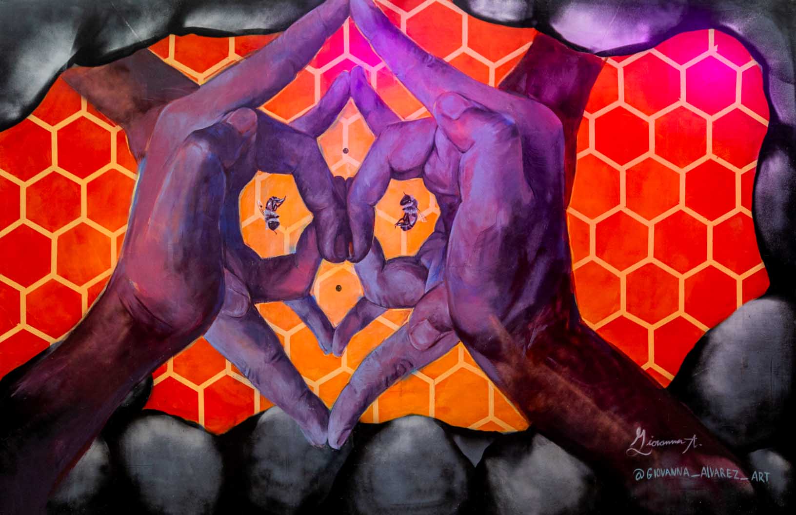 'Hands Hive'-Giovanna Alvarez-2019 | Mural Maze Canvas Print image 1