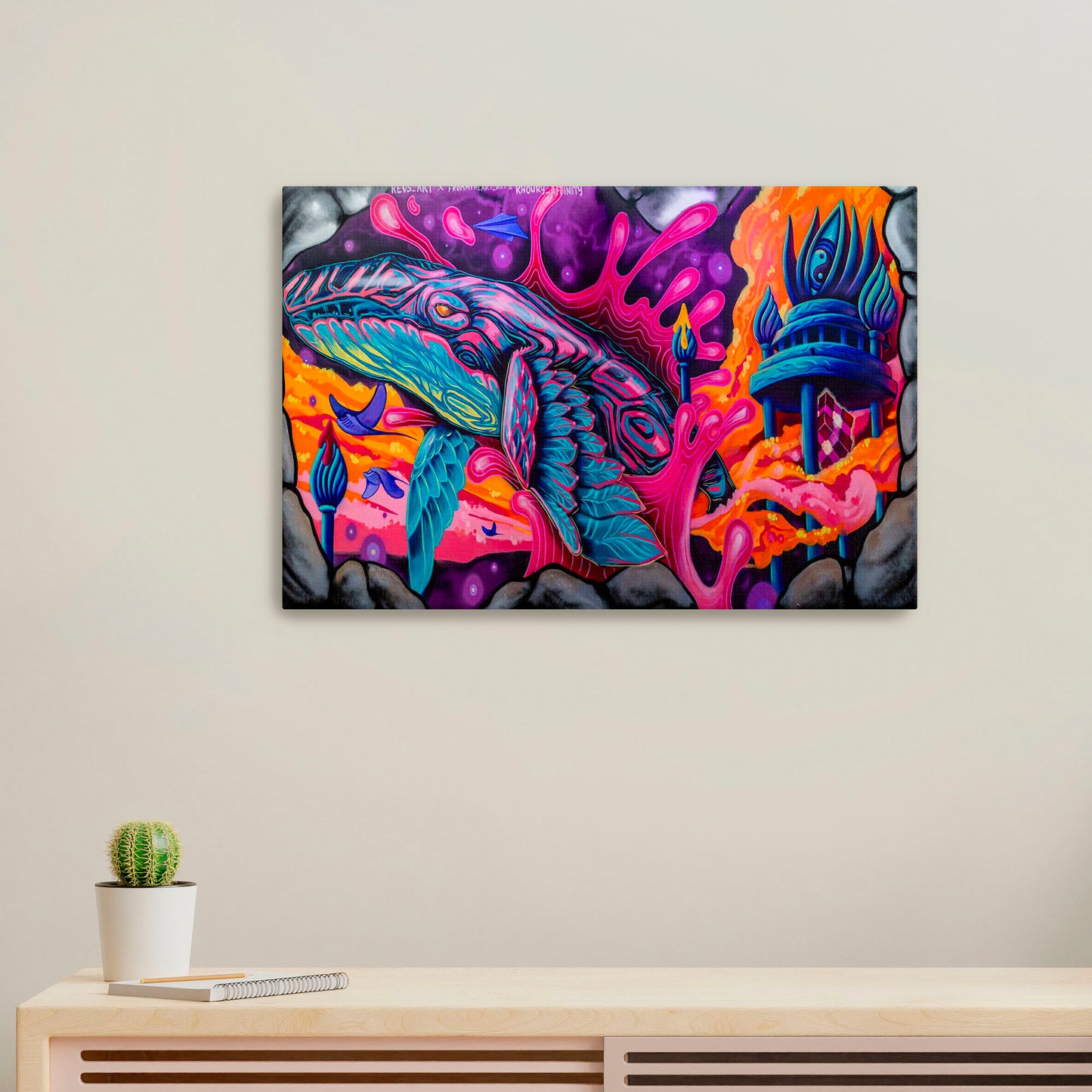 'Space Whale 2023' - Kevin Hughsam x Jesse Jones x Khoury Ahwesh | Mural Maze Canvas Print image 0