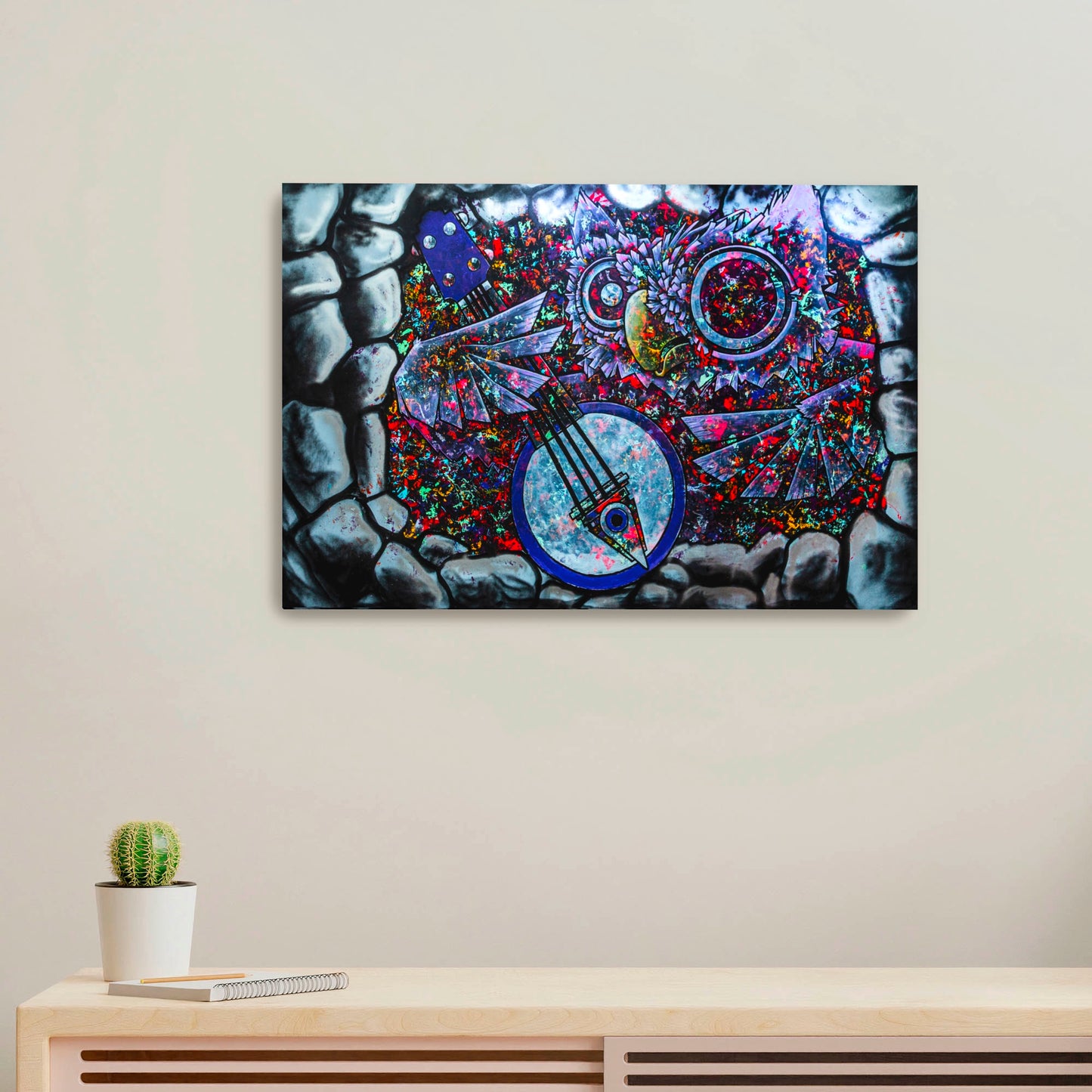 'Owl with a Banjo'- Andrew Wagner | Mural Maze Canvas Print image 0