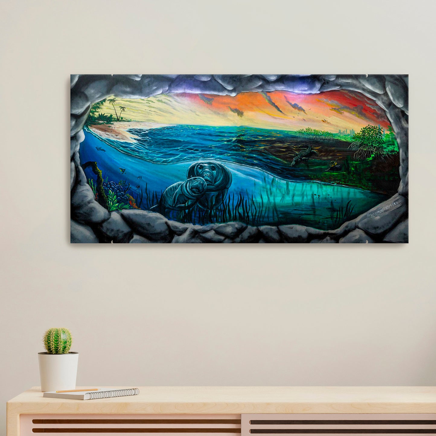 'Save the Manatees'-Anamorphosis Art-2018|Mural Maze Canvas Print image 0