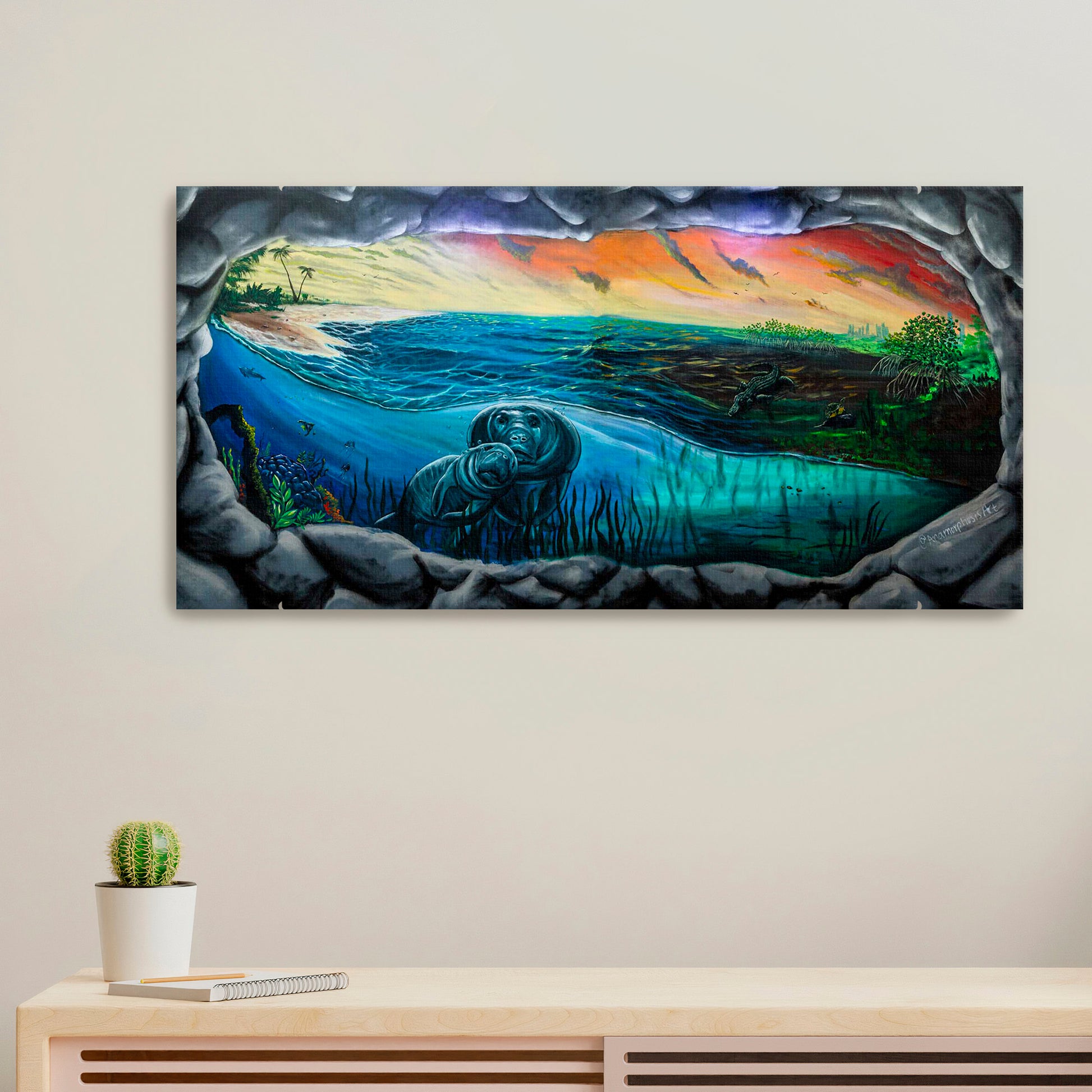 'Save the Manatees'-Anamorphosis Art-2018|Mural Maze Canvas Print image 0